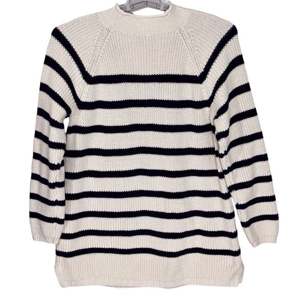 Talbots Cotton Shaker Stitch Roll Neck Sweater Navy Blue Stripe Womens 2X Petite - Picture 3 of 7